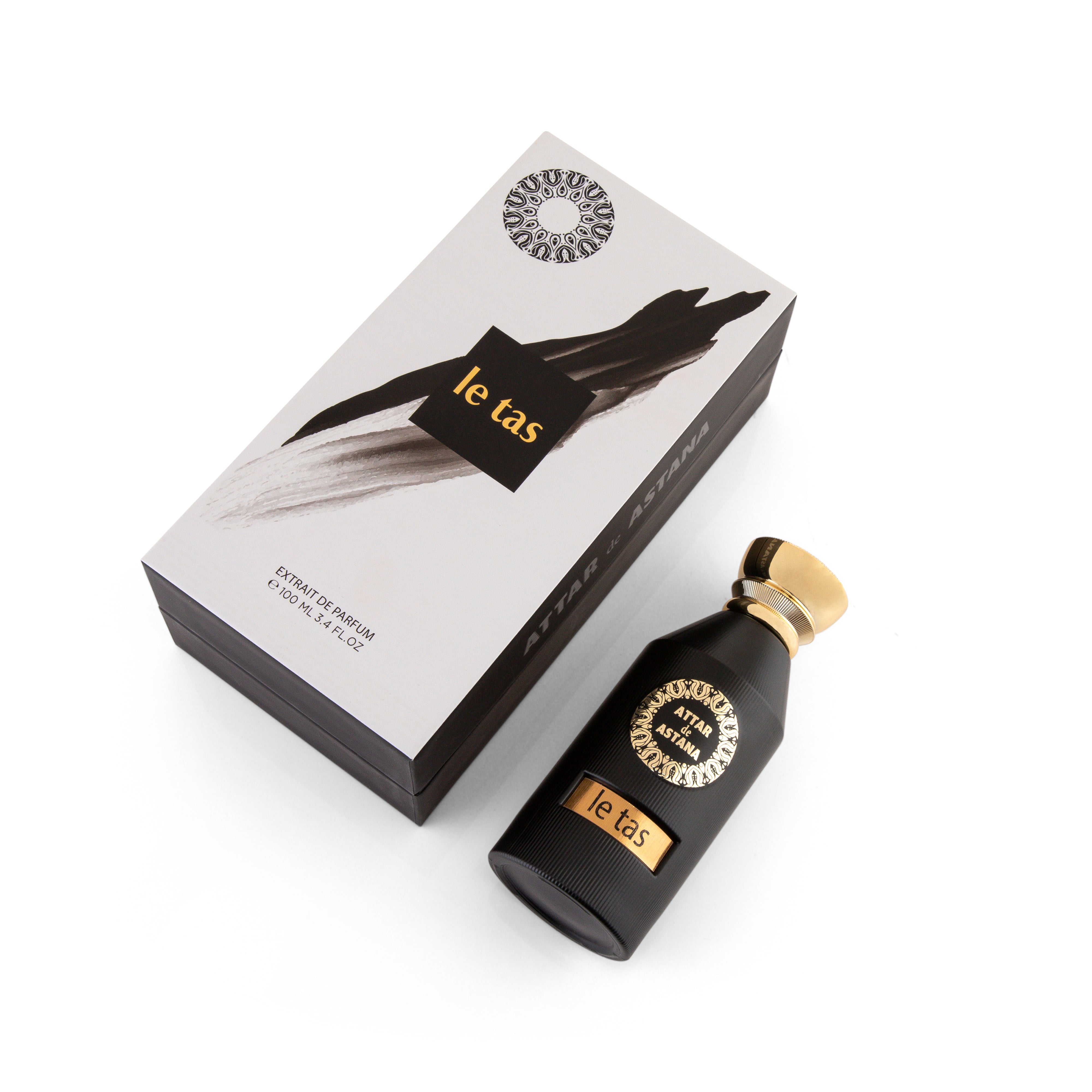 Le Tas 100 ML Extrait De Parfum by Attar de Astana  perfume bottle and packaging on a white background