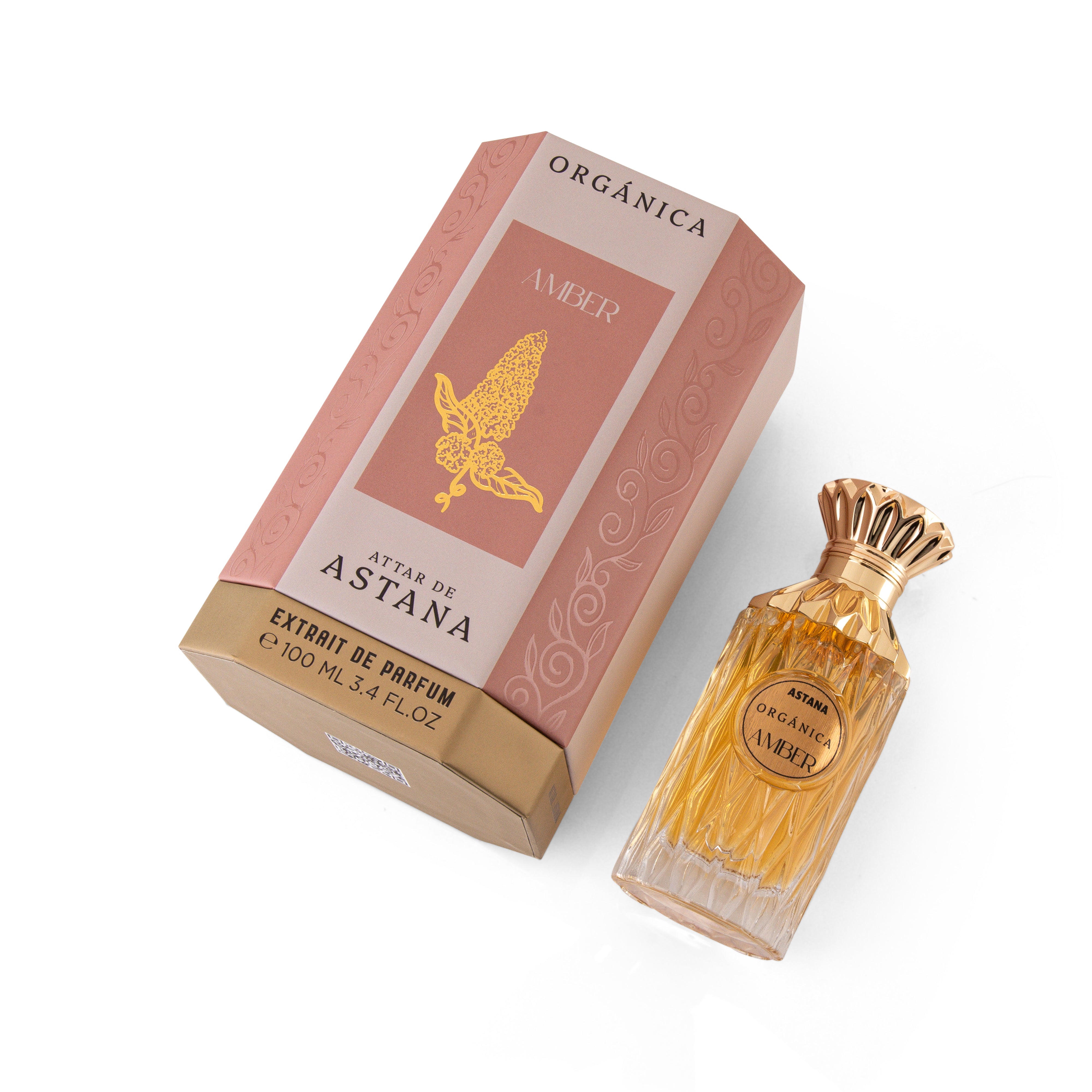 ORGANICA AMBER EXTRAIT DE PERFUM 100 ML Perfume bottle and packaging of Attar de Astana with 'Orgánica' branding on a white background BY ATTAR DE ASTANA