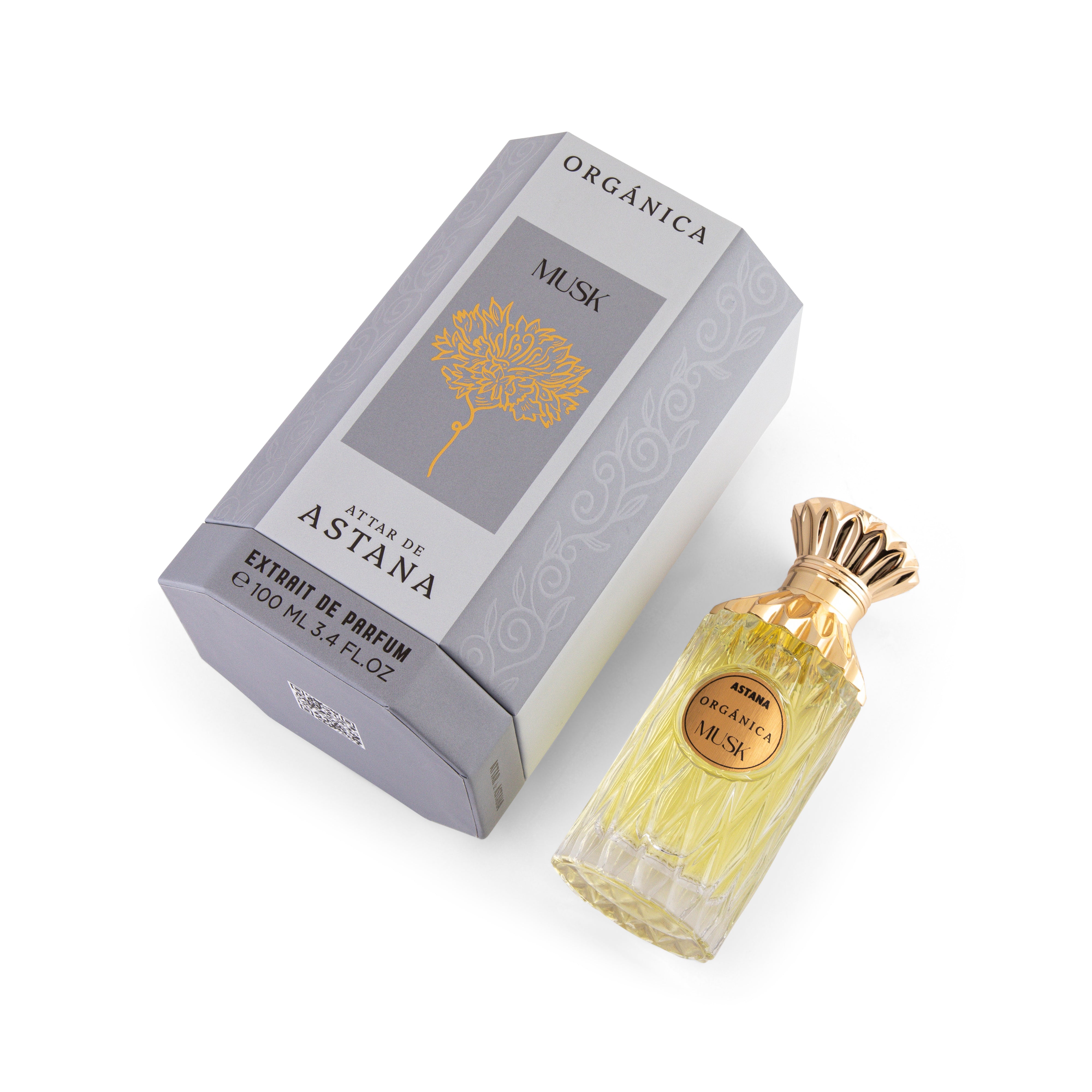 ORGANICA MUSK EXTRAIT DE PERFUM 100 ML BY ATTAR DE ASTANA Perfume bottle and packaging with 'Astana' branding on a white background