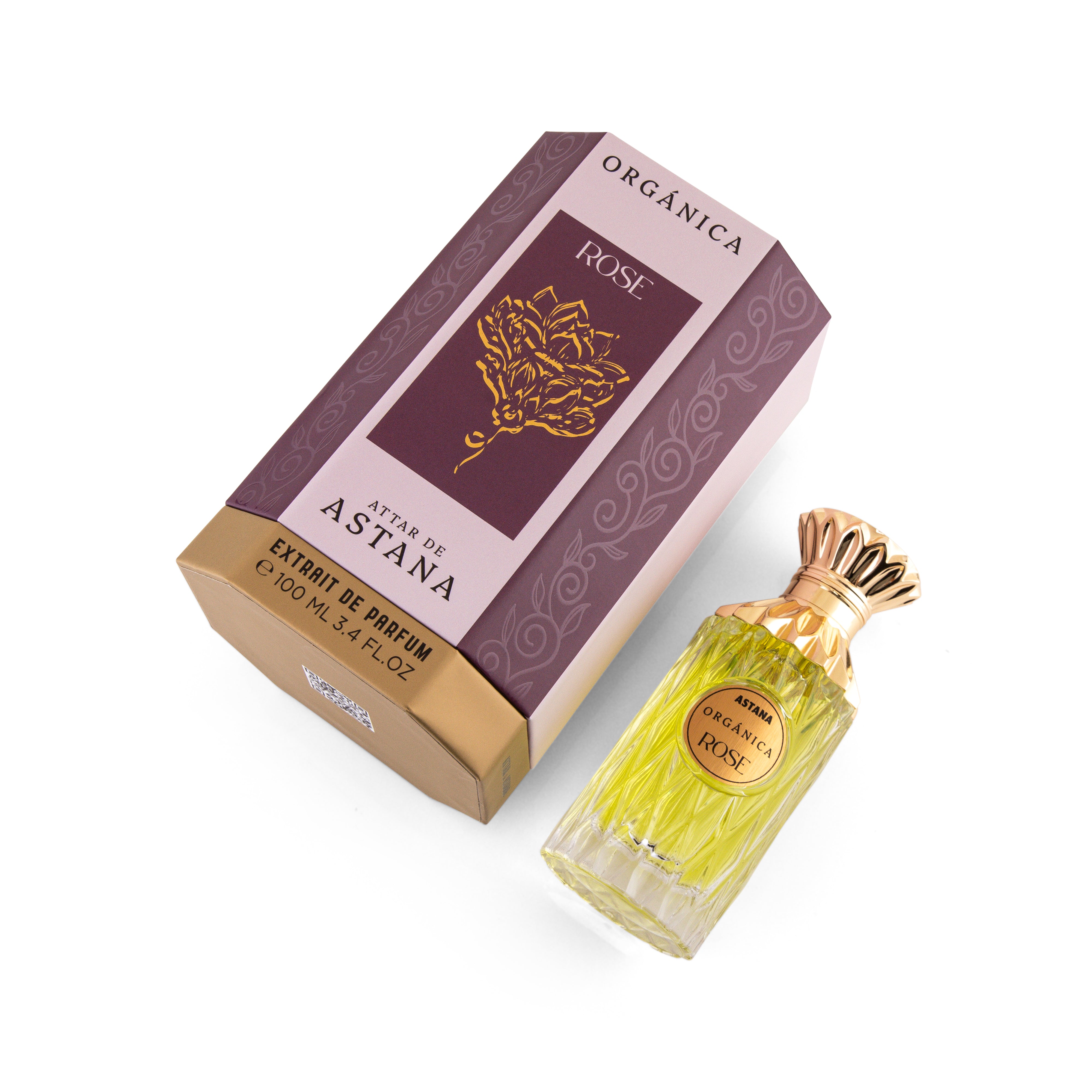 Organica Rose EXTRAIT DE PERFUM 100 ML perfume bottle and packaging on a white background BY TTAR DE ASTANA