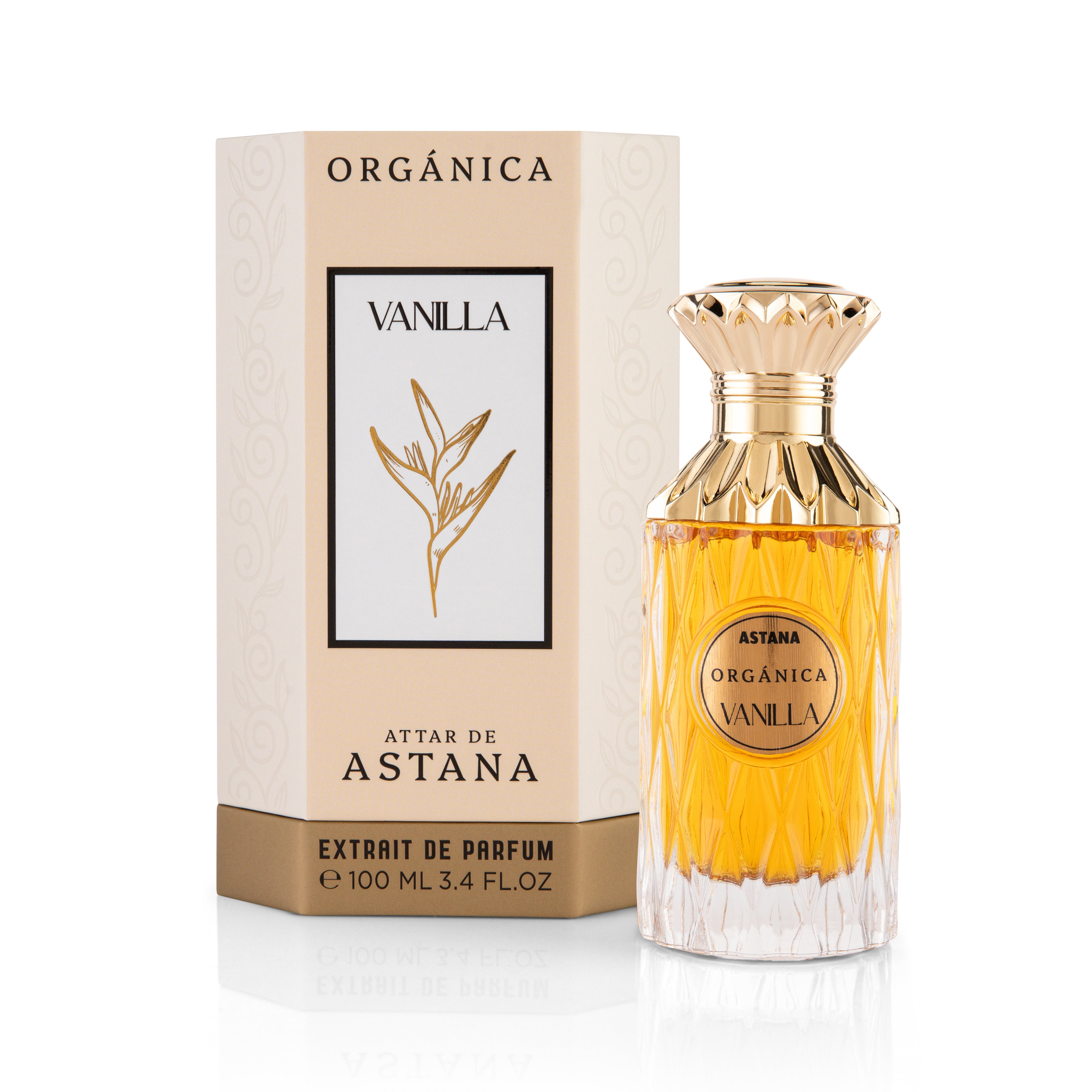 ORGANICA Vanilla EXTRAIT DE PERFUM 100 ML BY ATTAR DE ASTANA perfume bottle with packaging on a white background