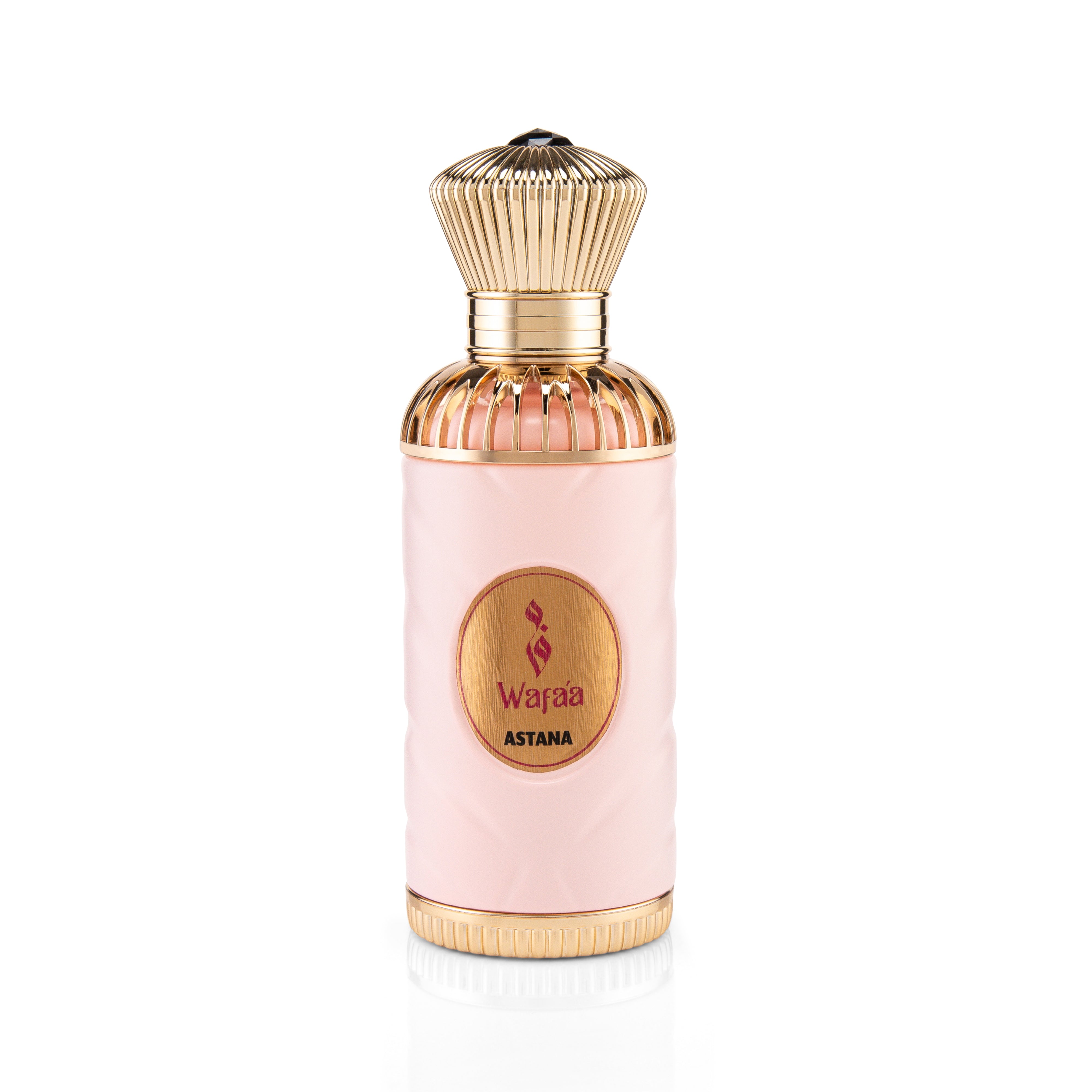 WAFAA EXTRAIT DE PERFUM 100 ML BY ATTAR DE ASTANA Perfume bottle with gold cap and pink body on a white background