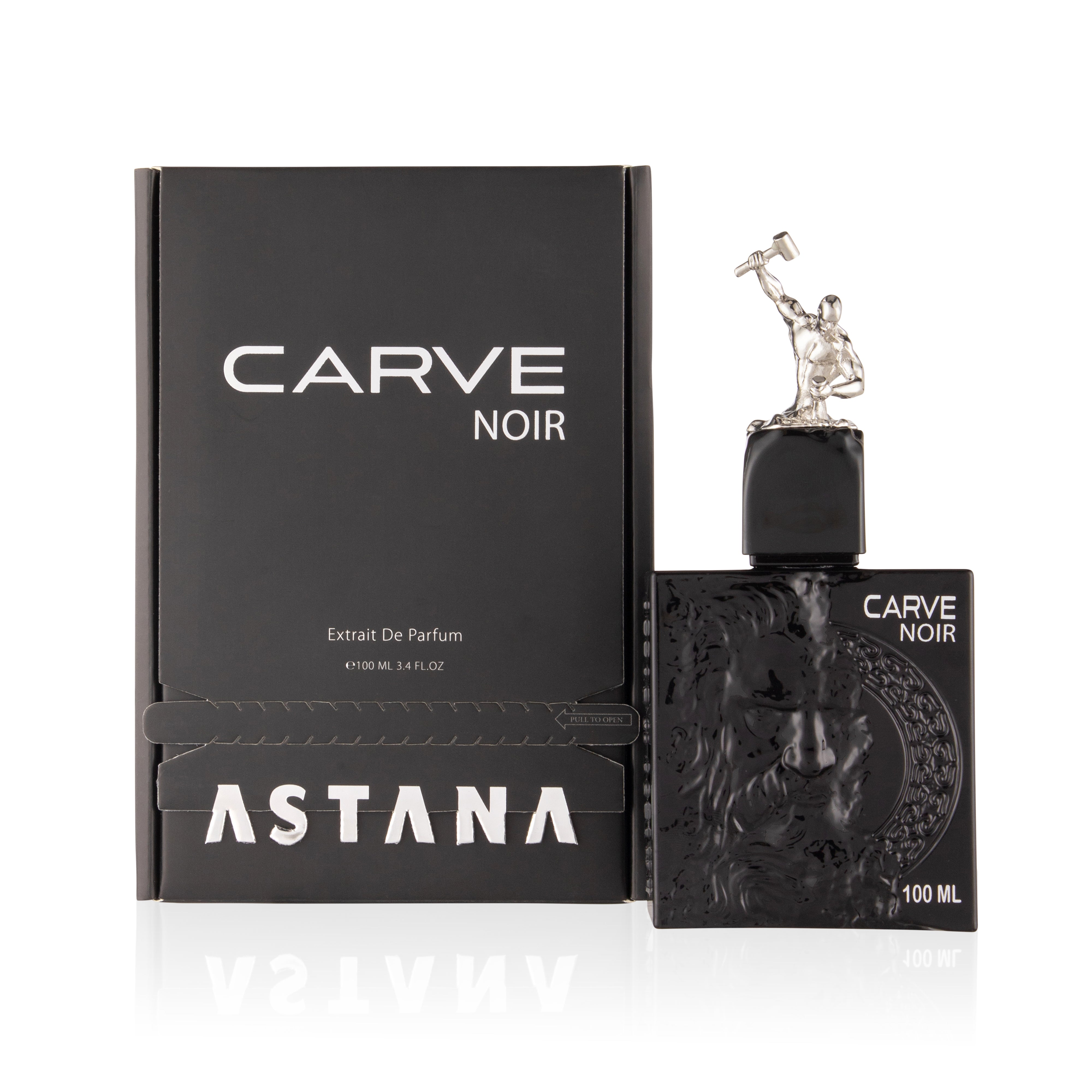 Carve Noir Extrait de Parfum 100 ML Black perfume bottle and packaging with 'Carve Noir' branding on a white background