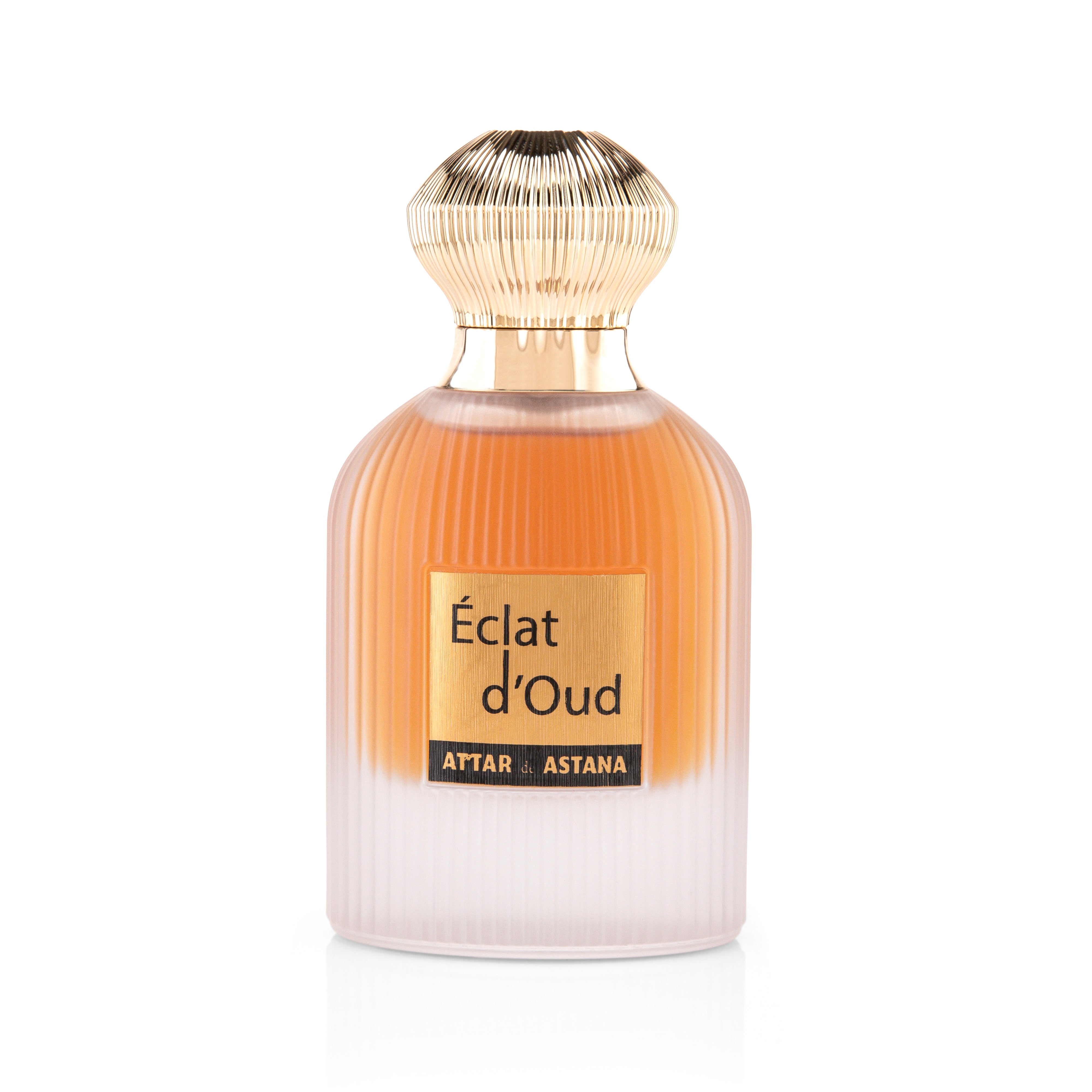 Perfume bottle labeled 'Éclat d'Oud' EXTRAIT DE PERFUM 100 ML by Attar of Astana on a white background