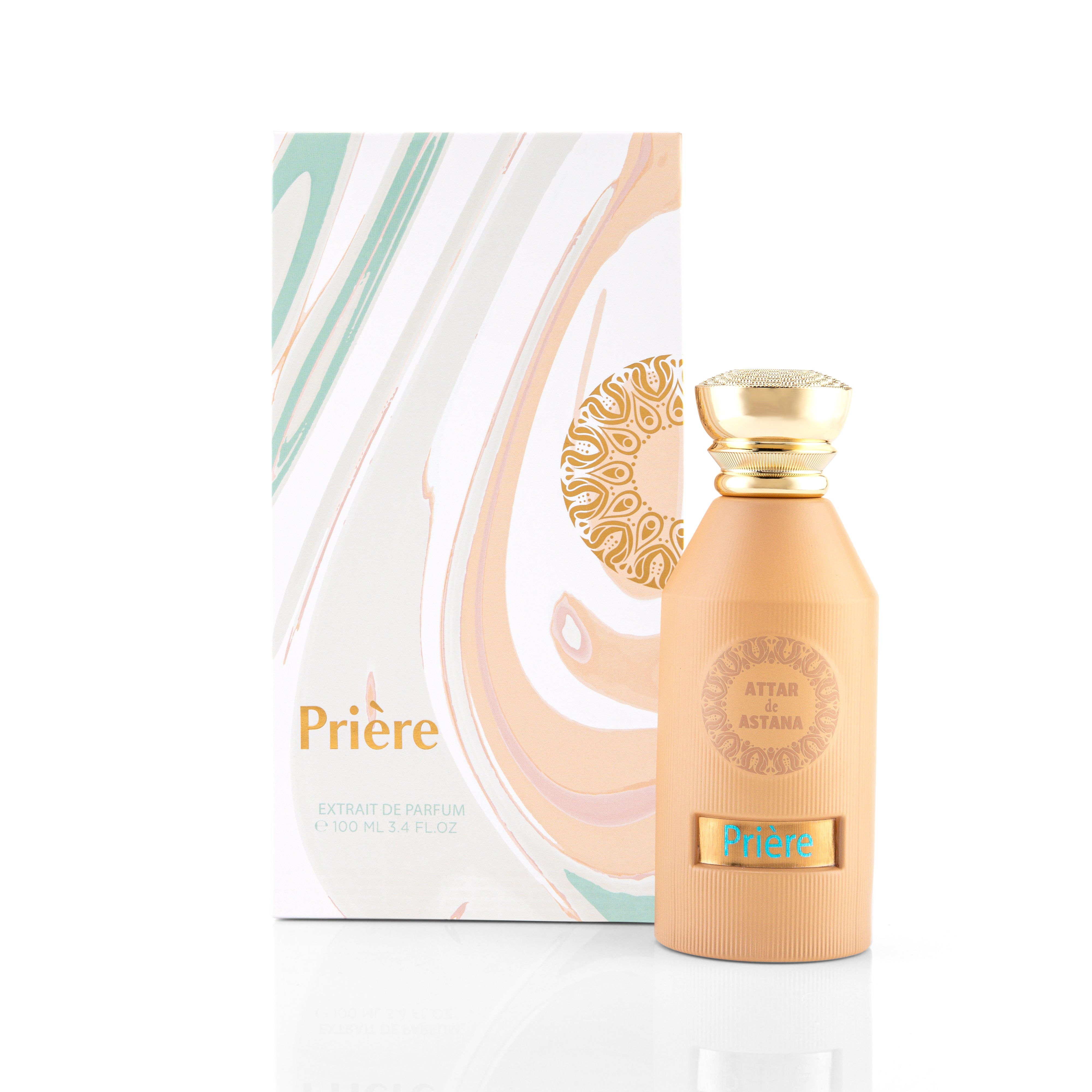 Prière 100 ML Extrait De Parfum by Attar de Astana perfume bottle and packaging on a white background