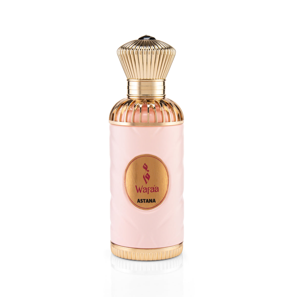WAFAA EXTRAIT DE PERFUM 100 ML BY ATTAR DE ASTANA Perfume bottle with gold cap and pink body on a white background